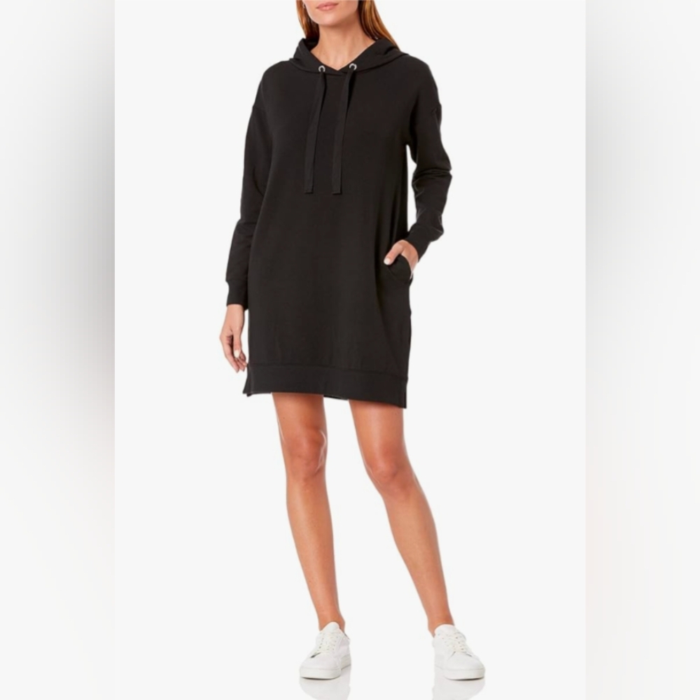 Black Hoodie Sweatshirt Dress - Womens